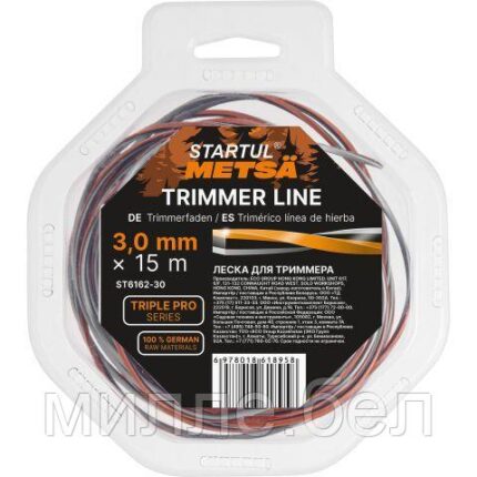 Леска ф 3.0 мм х 15 м витой квадрат сеч. TRIPLE PRO STARTUL METSA (трехкомпонентная)