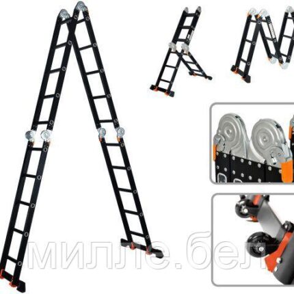 Лестница алюм. многофункц.4х5 ступ.(стрем.-283см,лестн.-580см) 15,5кг BLACK LINE STARTUL (ST9930-05)