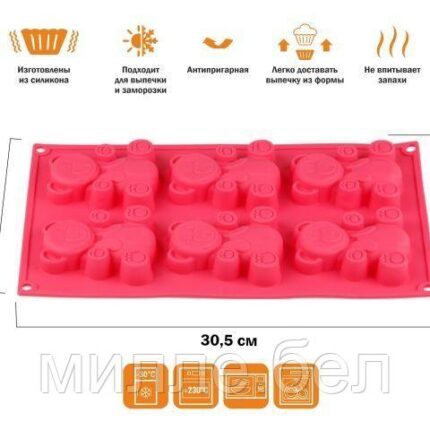Форма для выпечки, силиконовая, прямоуг. на 6 кексов, 30.5 х 18 х 2 см, FRUIT DOVE, PERFECTO LINEA