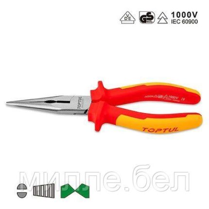 Тонкогубцы 200мм диэлектрические 1000V TOPTUL