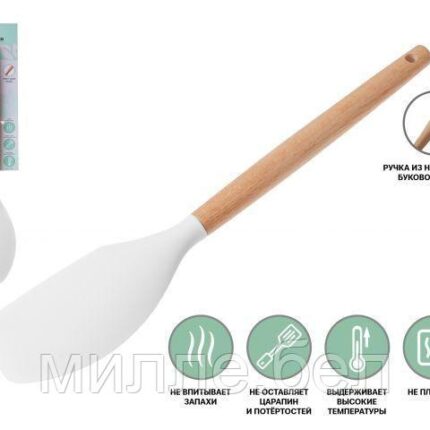 Лопатка силиконовая, 32 х 6 см, EcoVillage, белая, PERFECTO LINEA