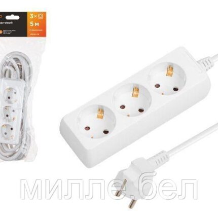 Удлинитель 5м (3 роз., 3,5кВт, с/з, ПВС 3х1,5) Юпитер (ЮПИТЕР)