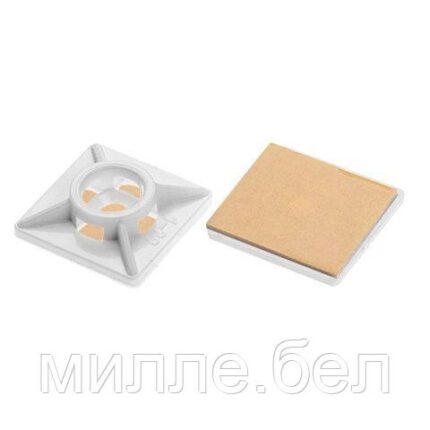 Площадка для хомут-стяжки 27х27 мм самоклеящаяся, белая (100 шт в пакете) (STARFIX)