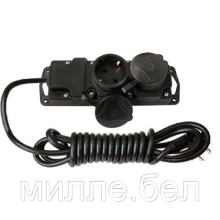 Удлинитель-шнур 10м брызгозащищенный (2 роз., 3.7кВт, с/з, ПВС 3х1,5) Bylectrica