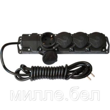 Удлинитель-шнур 10м брызгозащищенный (4 роз., 3.7кВт, с/з, ПВС 3х1,5) Bylectrica