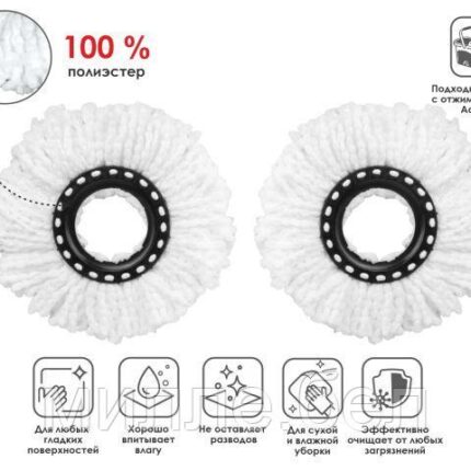 Набор сменных насадок для швабры с отжимным ведром AquaSpin, 2 шт., PERFECTO LINEA (Диаметр: 32 см.)
