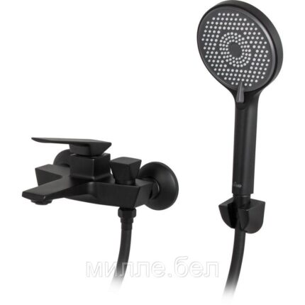 Смеситель для ванны (Lt) D35, серия Lily черный, a-five (На стену, Короткий излив. Леййка и шланг в комплекте)