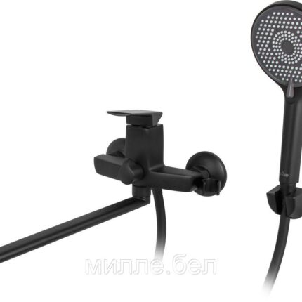 Смеситель для ванны (Lt) D35, серия Lily черный, a-five (На стену, L-излив 350 мм., поворотный. Лейка и шланг