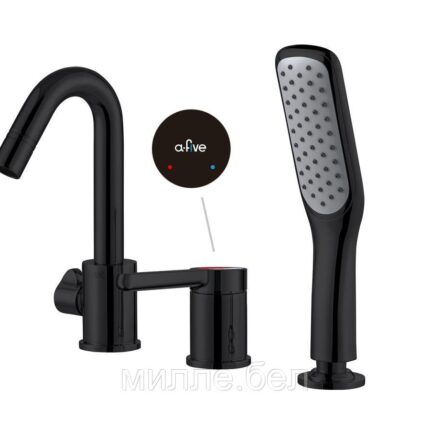 Смеситель для ванны (Lt) D35, серия Lotus черный, a-five (На борт, Поворотный J-излив 141 мм.)