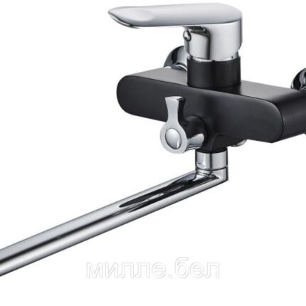 Смеситель для ванны D35-A, серия 280 черный, ECONOCE (Длинный L-излив, длина 350 мм, лейка и шланг в