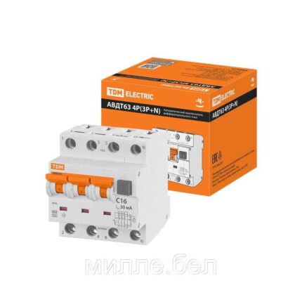 Выключатель дифференциальный автоматич. АВДТ-63/4P C16 30мА тип А TDM