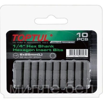 Насадка шестигранник 6мм 1/4" 10шт блистер TOPTUL